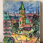 "The church" oil on canvas signed Armand Bouvier