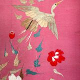 Paravent 4 panneaux japon XIXem, broderie soie oiseau
