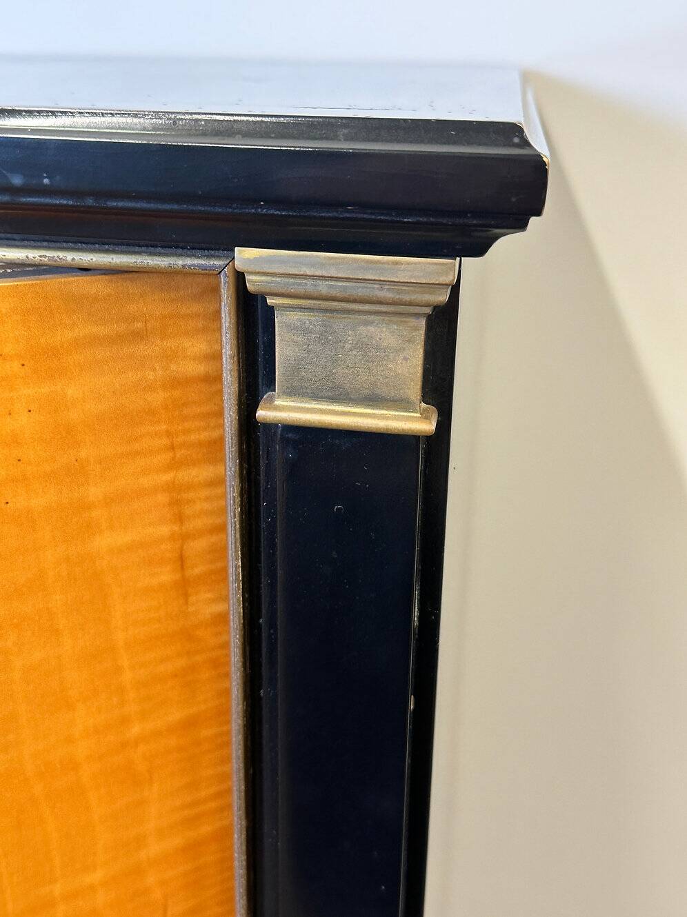 Exquisite 1950s neoclassical sycamore secretaire by Frères De Coene, Belgium.