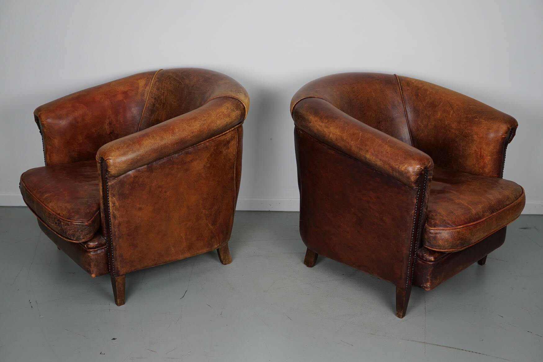 Fauteuil Club Vintage en Cuir Couleur Cognac, Pays-Bas, Set de 2