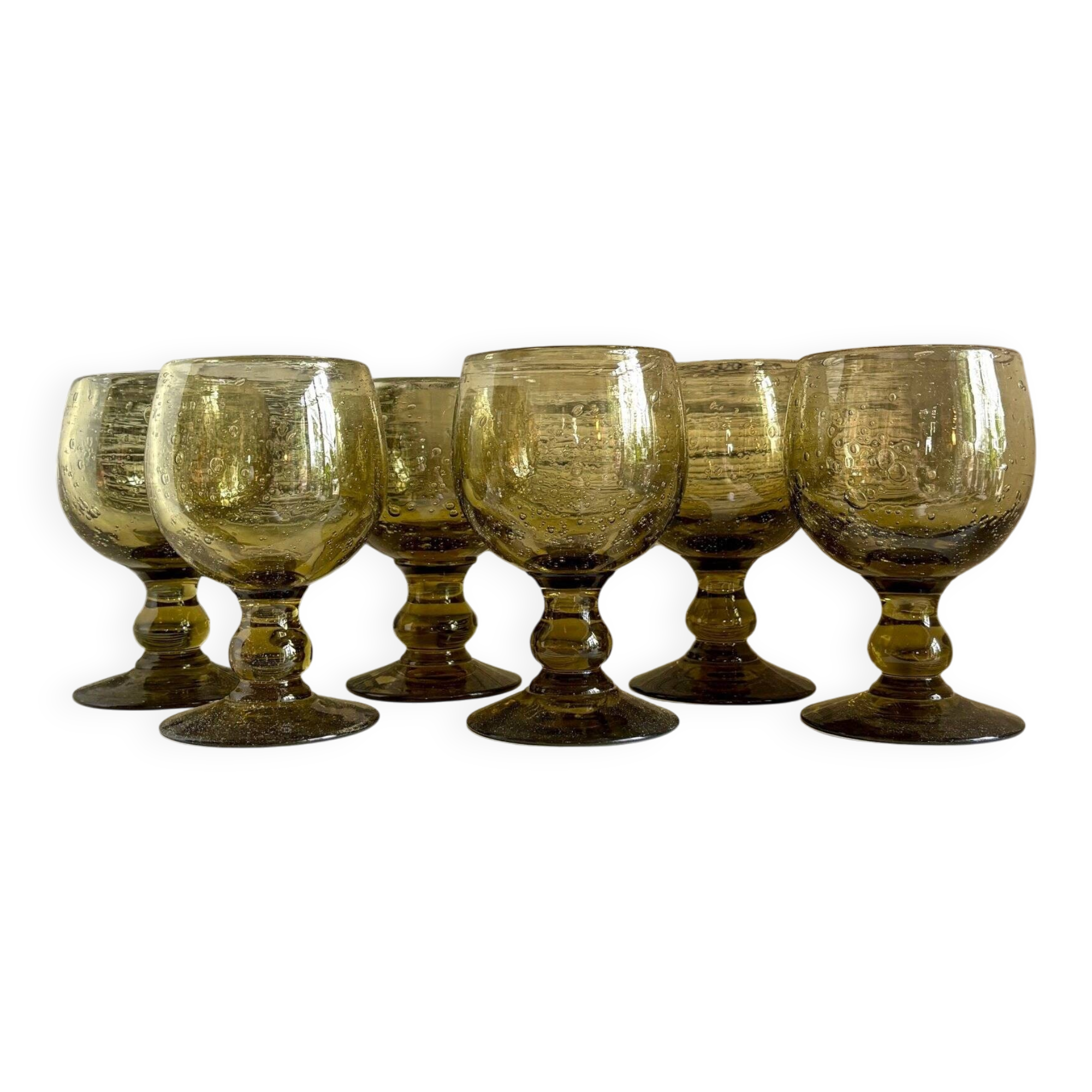 6 stemmed glasses in green blown glass