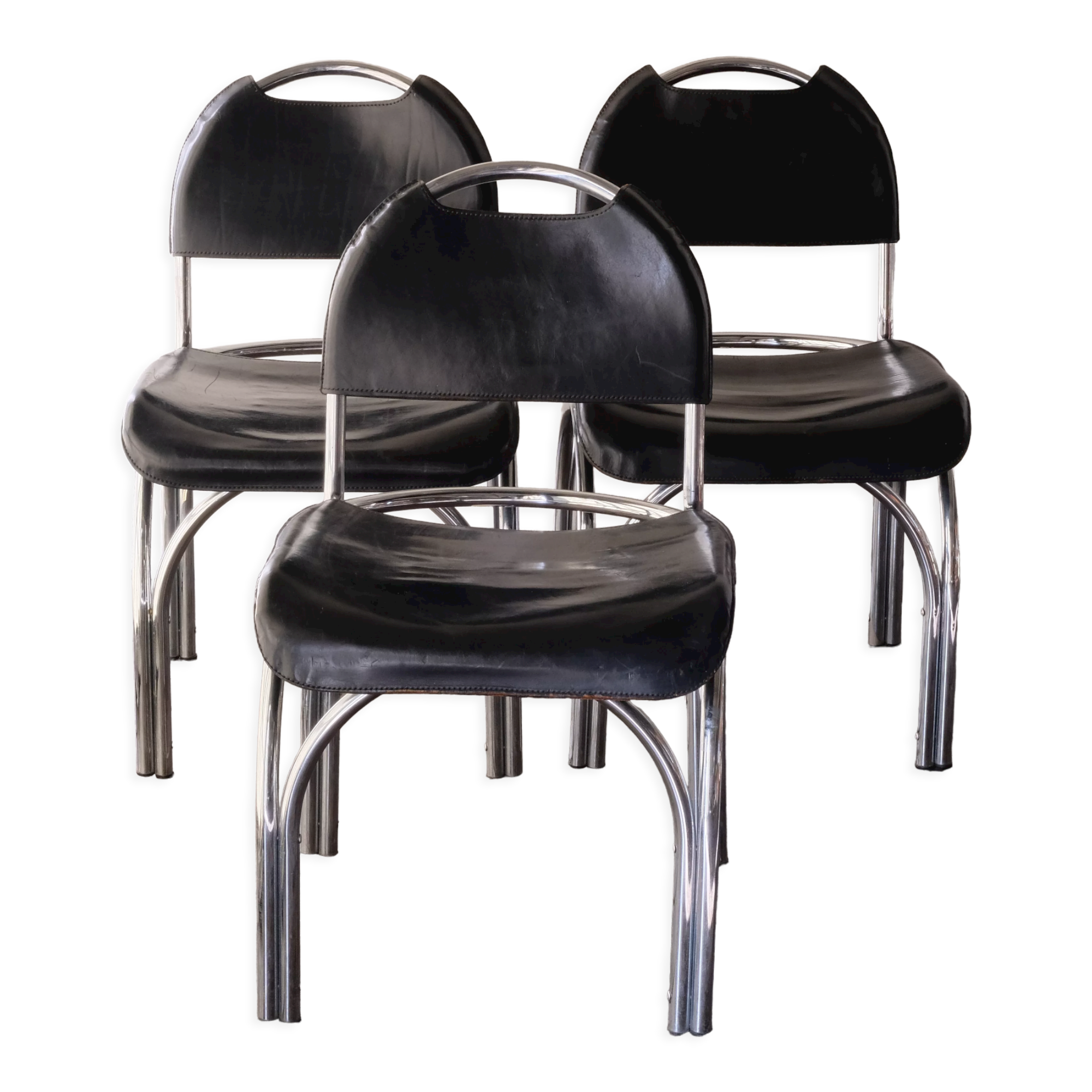 Chairs in black leather, '70