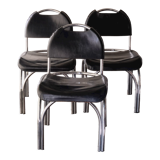 Chaises en cuir noir '70