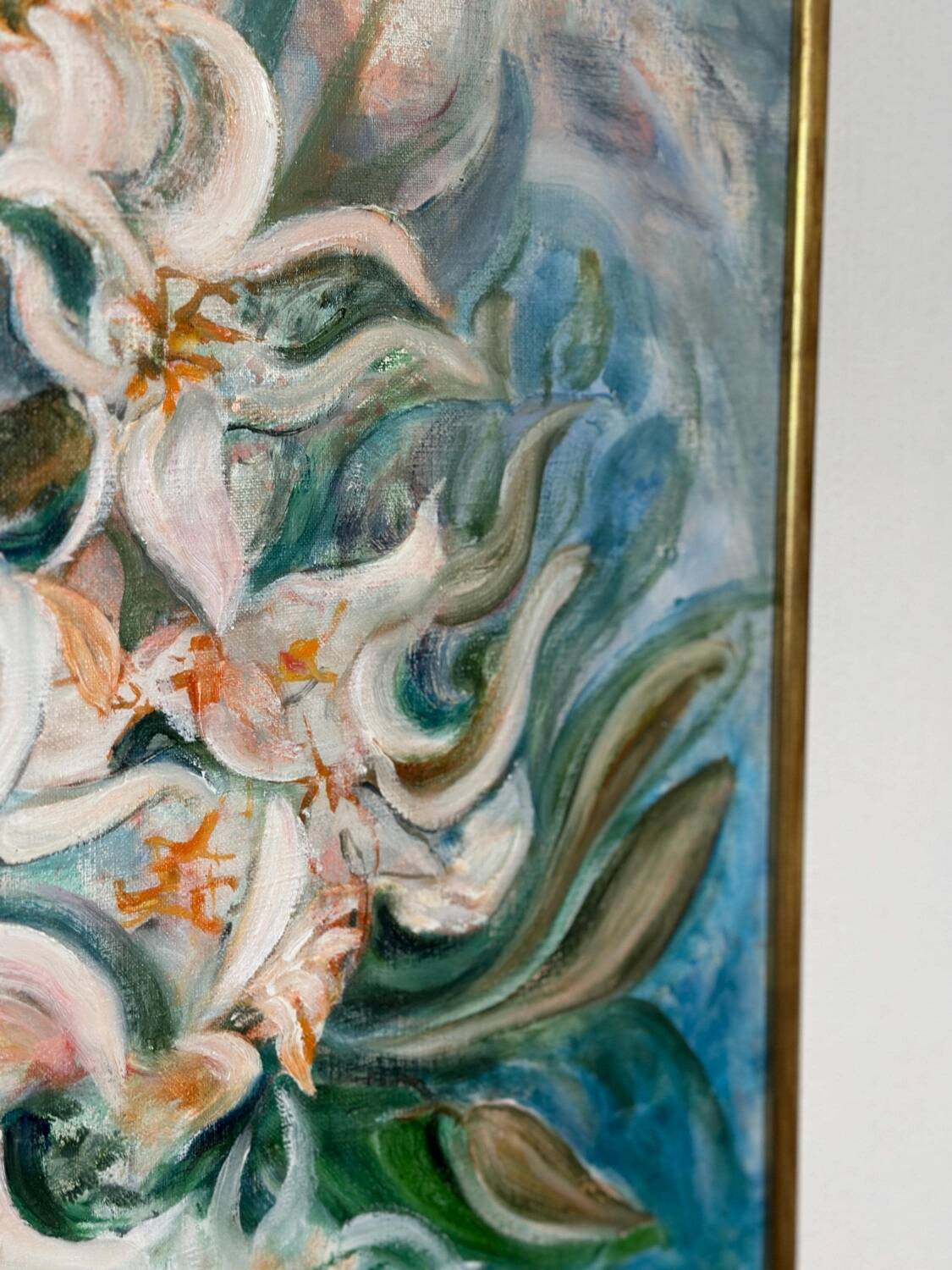Mid Century Swedish Oil on Canvas – “White Lilies” by Torsten Hult