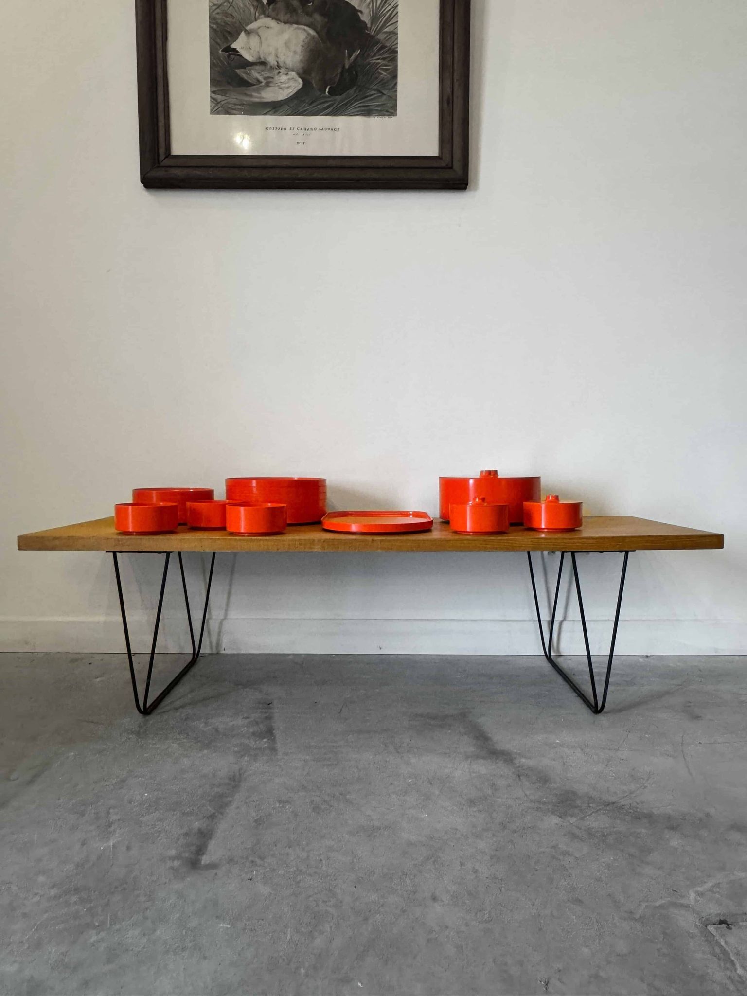 Vintage "Max" orange plastic dinnerware set 1964