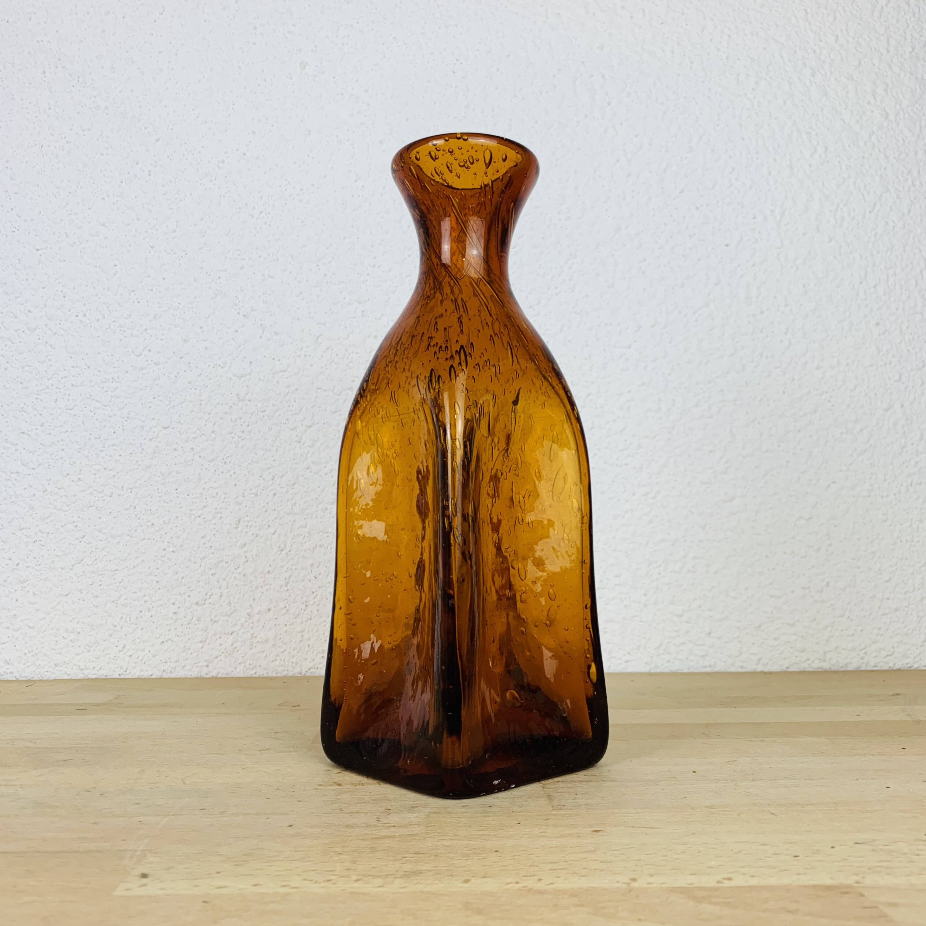 Vintage amber Biot bubbled glass vase