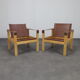 Ensemble de 2 fauteuils en teck et cuir de selle par Karl Heinz Bergmiller pour Escriba, Brésil, années 1970