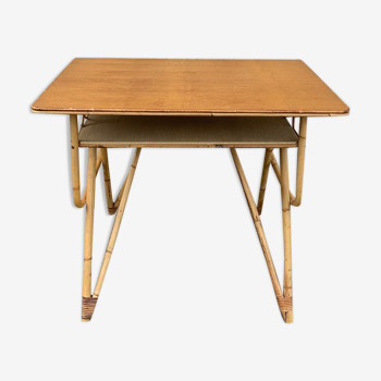 Bureau rotin avec casier, années 50