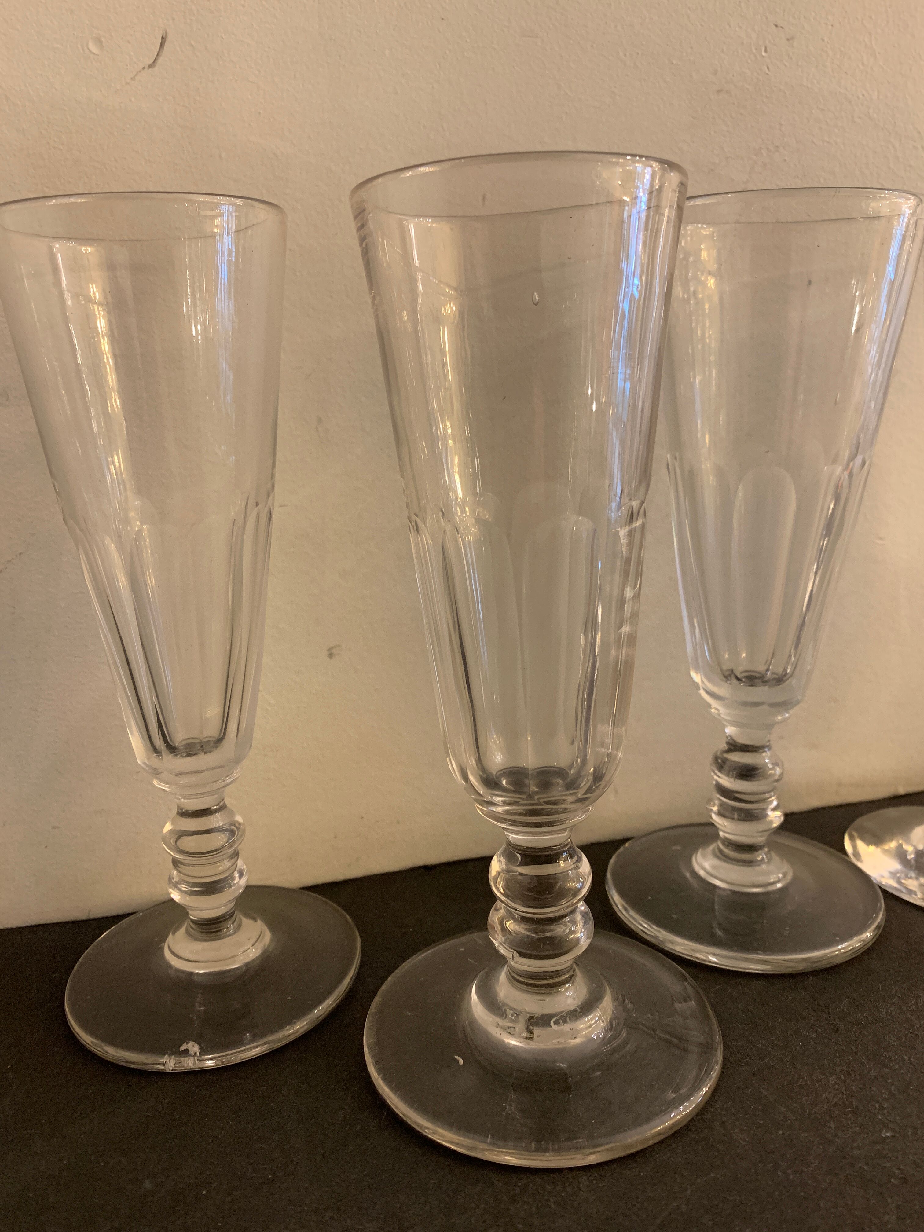 6 antique champagne flutes with cut sides