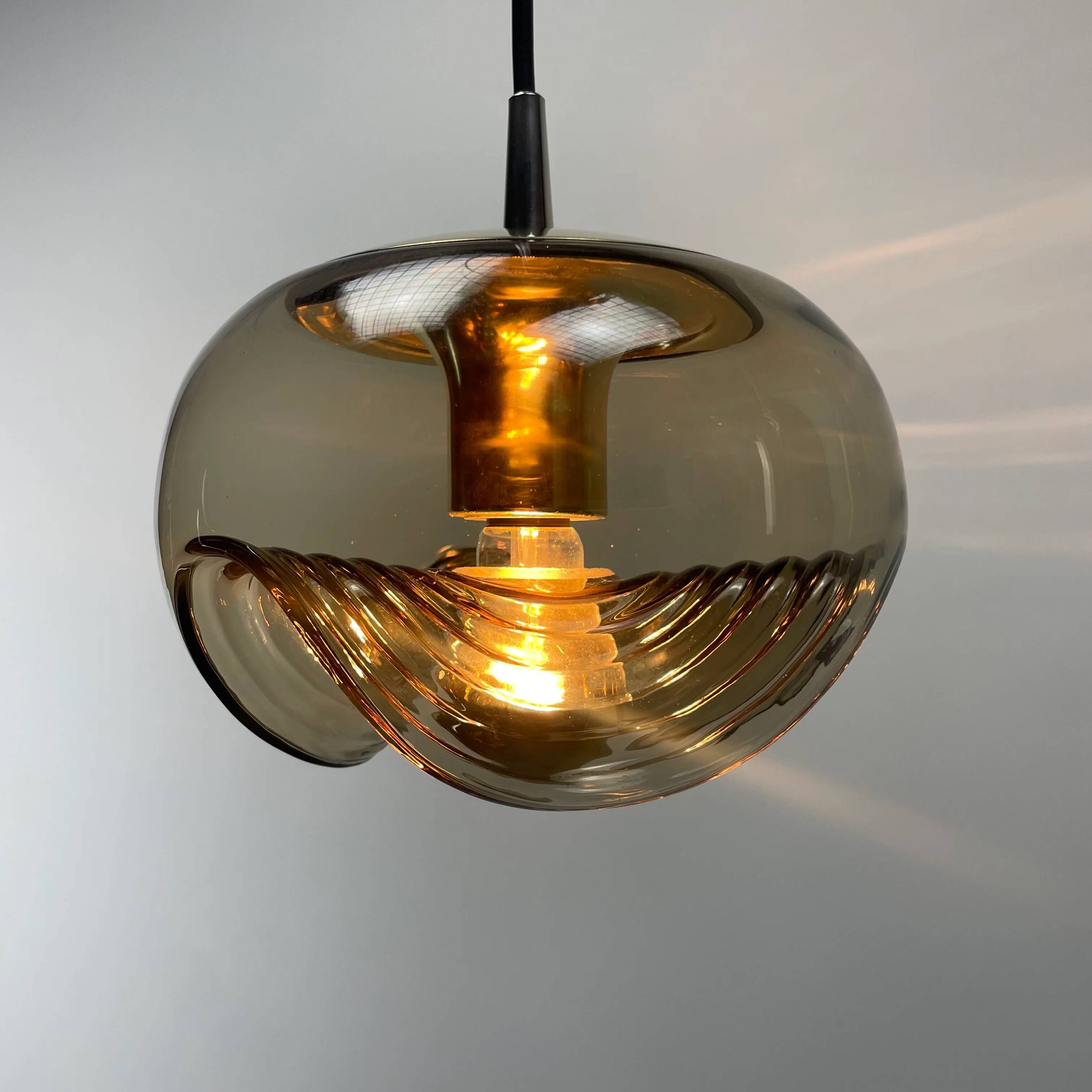 Futura suspension in smoked wavy glass by Peill & Putzler 1970