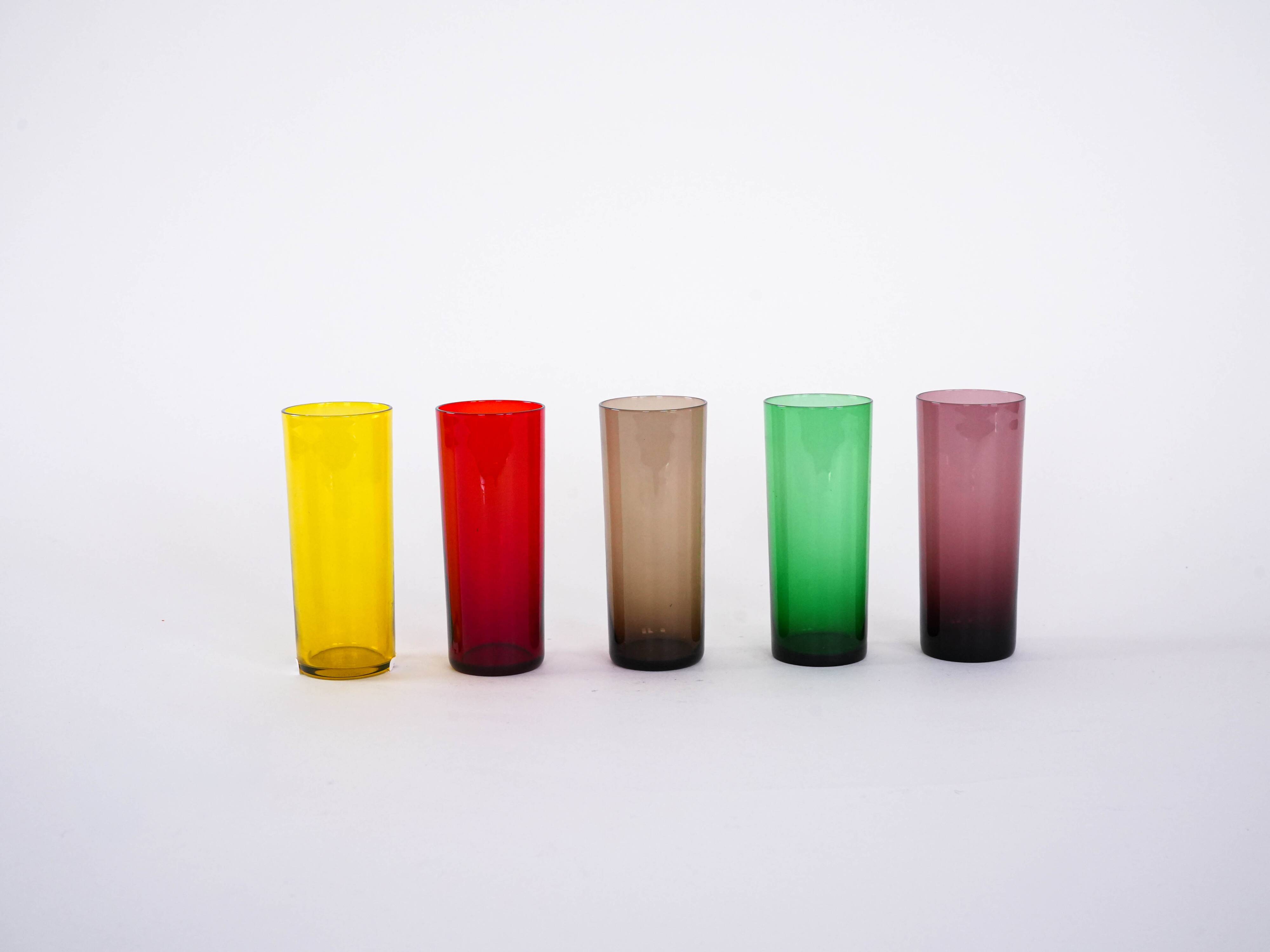 Set of coloured glasses, Italian design, 1960s, made in Italy