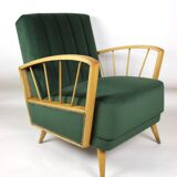 Fauteuil en velours d’olive, années 1970