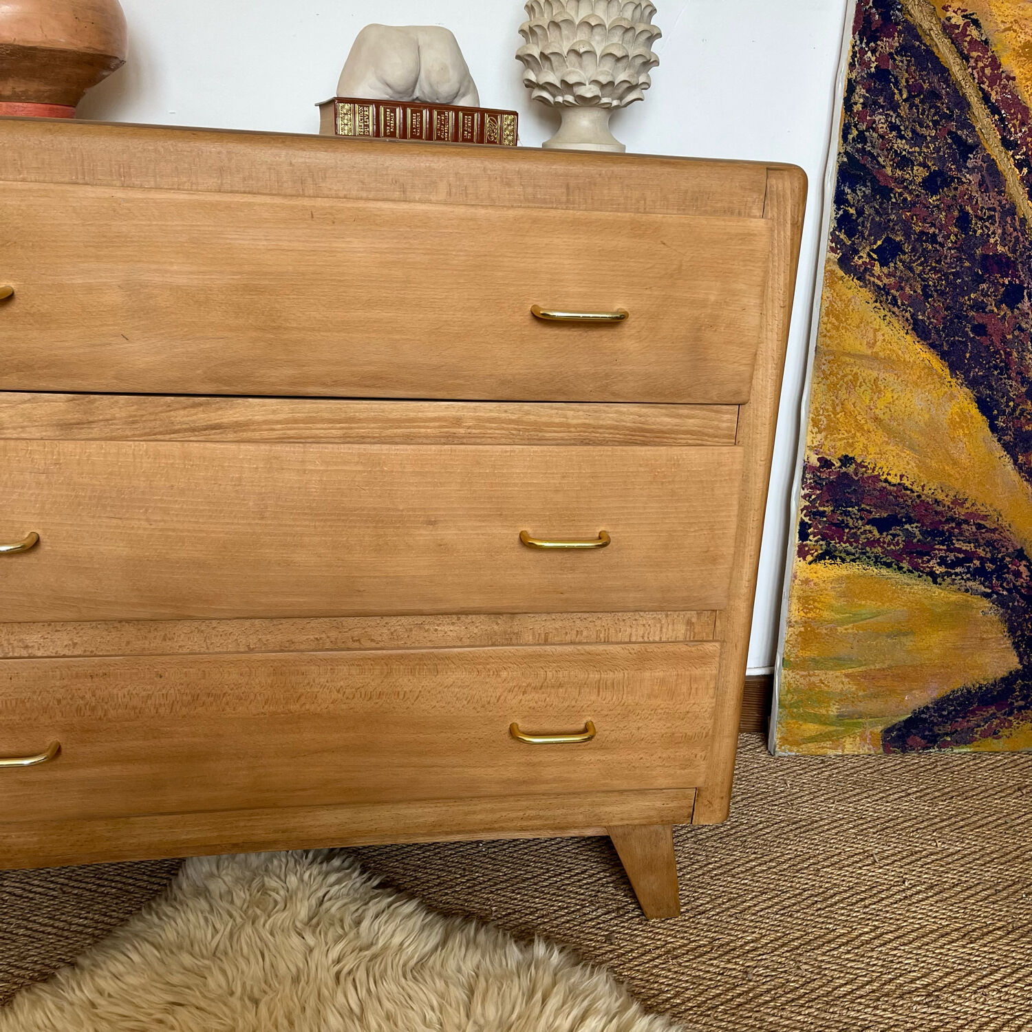 Commode vintage bois pieds compas