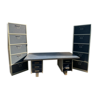 50s industrial desk and cabinet set