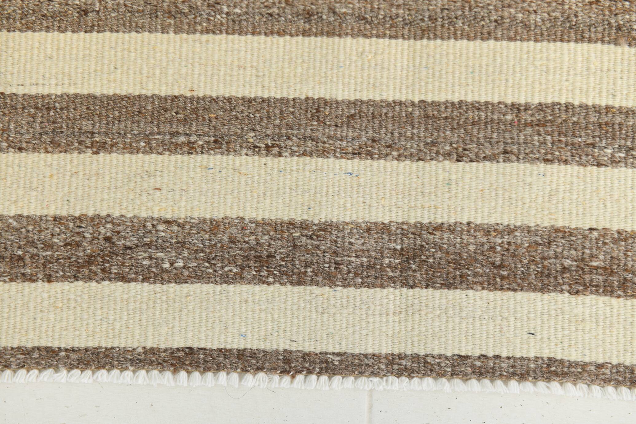 Brown Beige Striped Vintage Kilim Runner Rug, 78x330Cm