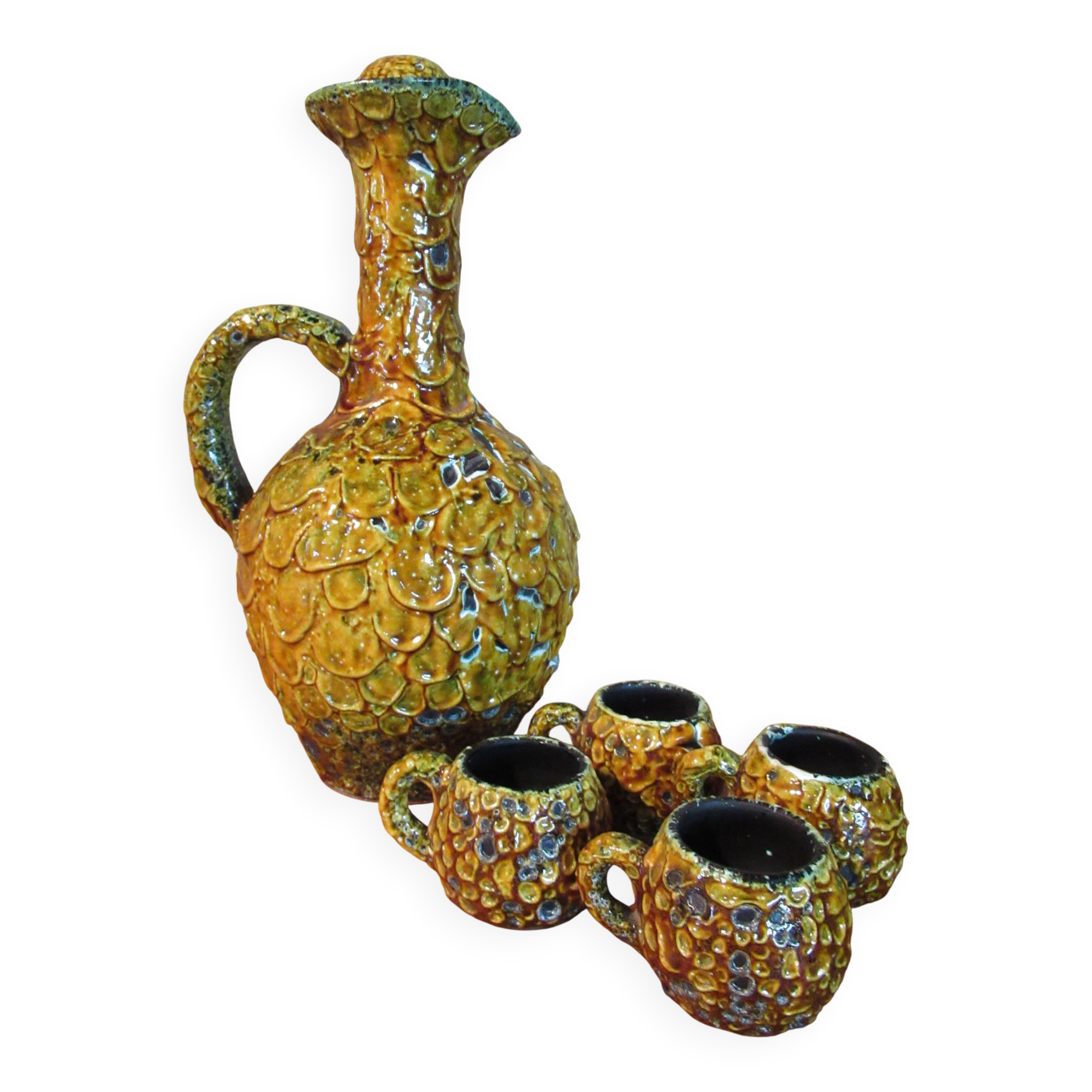 Service liqueur pitcher cyclope charles cart annecy savoie fat lava 1960's