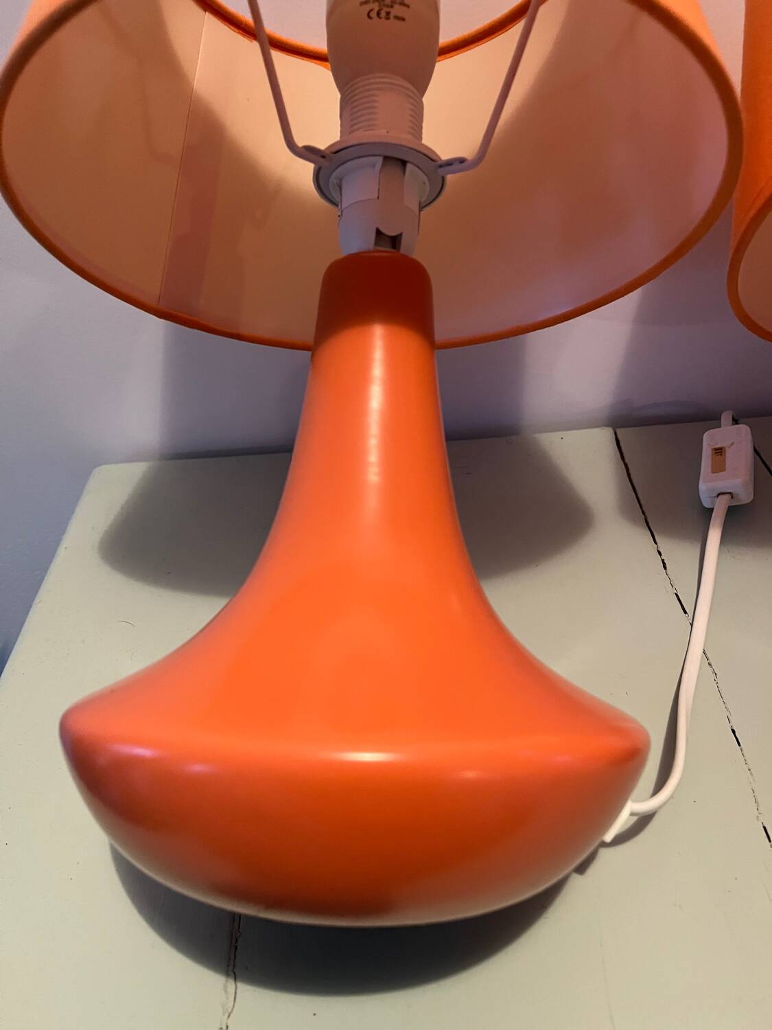 2 lampes de chevet orange, années 70