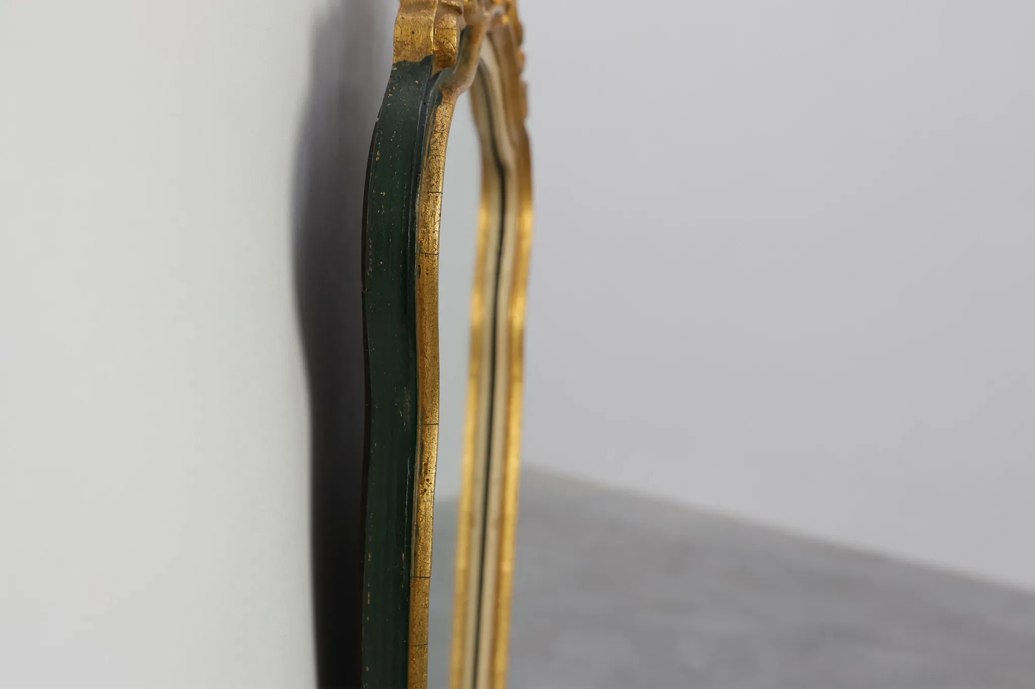 Small Louis XV Style Gilt Mirror with Green and Cream Frame, Italy, 20th Ce
