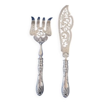 Fish cutlery henri lapeyre (goldsmith in paris from 1895 to 1923) metal silver spectacular work