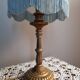 Table lamp bronze foot lampshade pagoda white and blue 50s