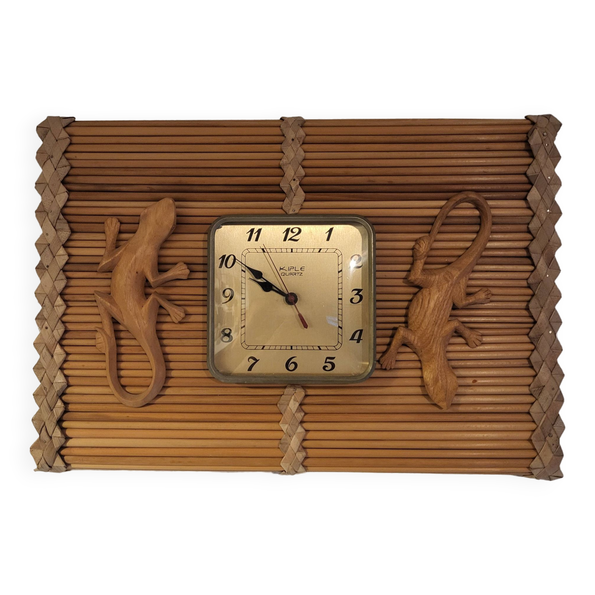 Horloge Kiple ,en bambou et billes ,année 60