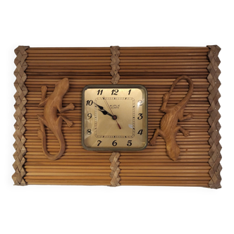 Horloge Kiple ,en bambou et billes ,année 60