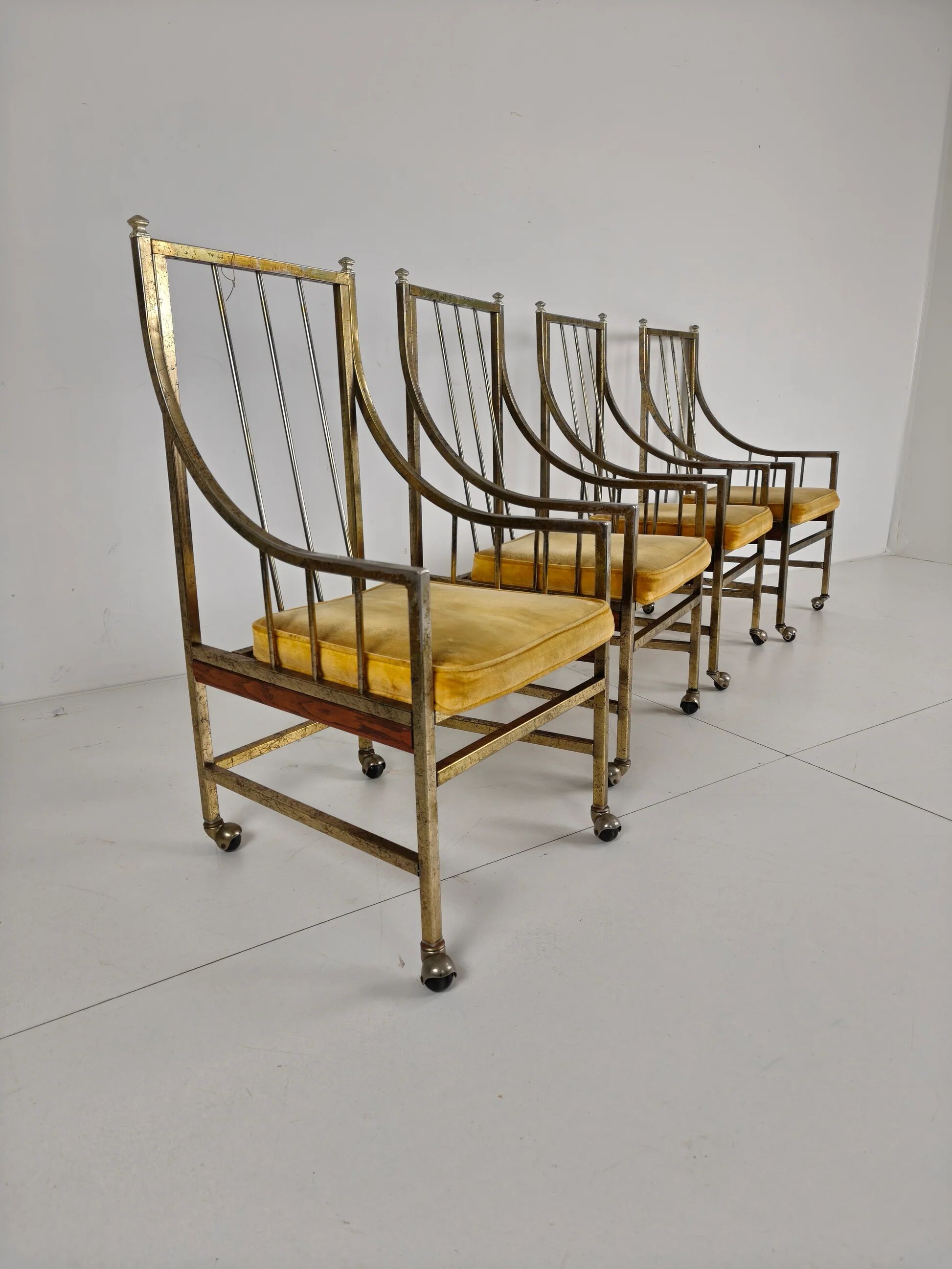 Unique set of mid-century style dining and lounge chairs – gilded, made between 1940-1948 by Flanders Industries Inc, Fort Smith, Arkansas