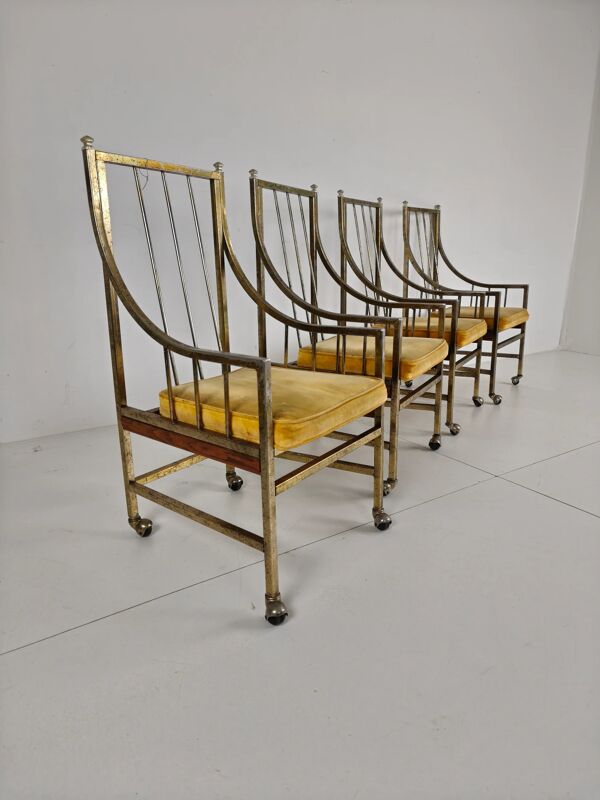Ensemble unique de chaises de salle à manger et de salon de style milieu du siècle – dorées, fabriquées entre 1940 et 1948 par Flanders Industries Inc, Fort Smith, Arkansas