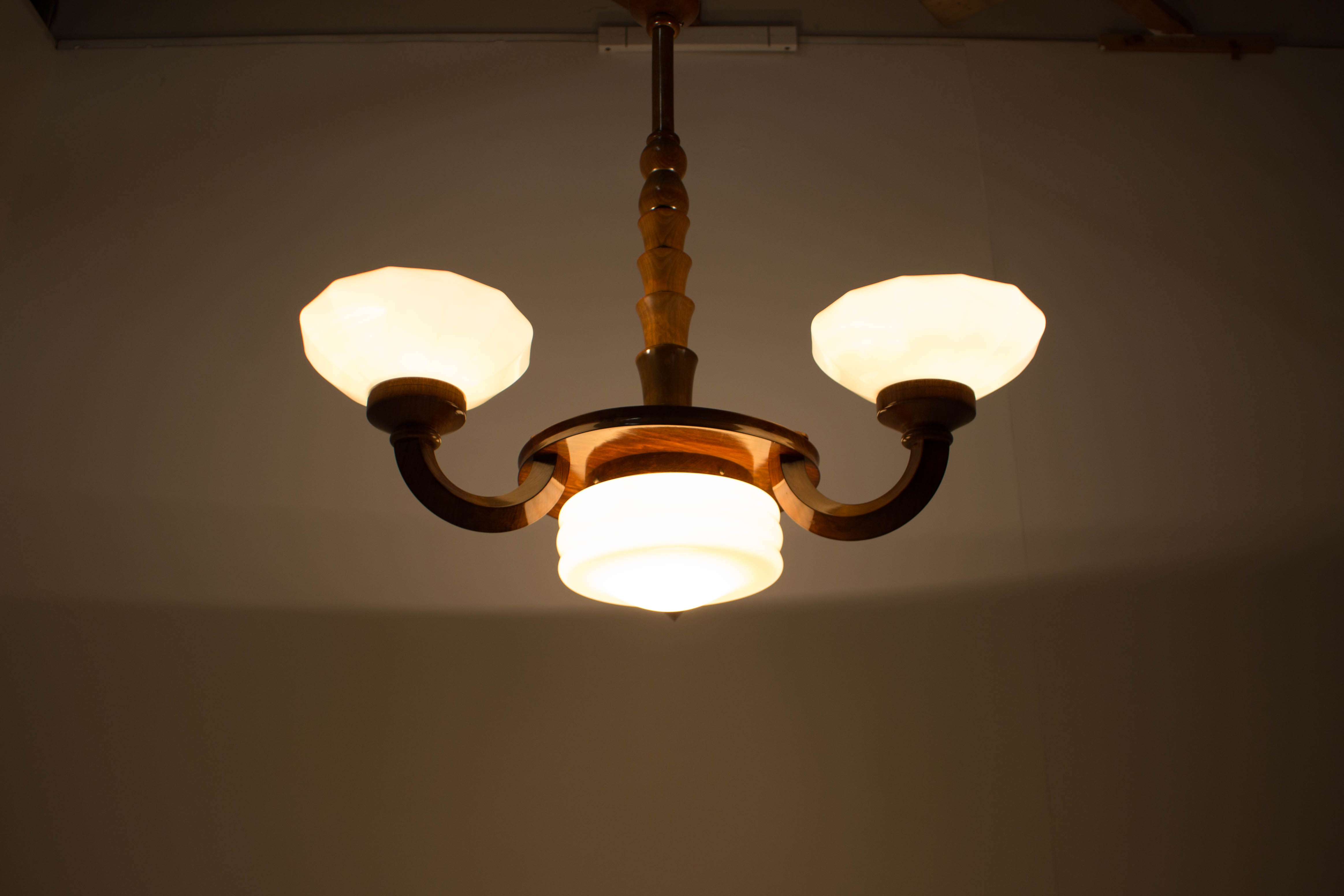 Art deco wood chandelier, 1930s