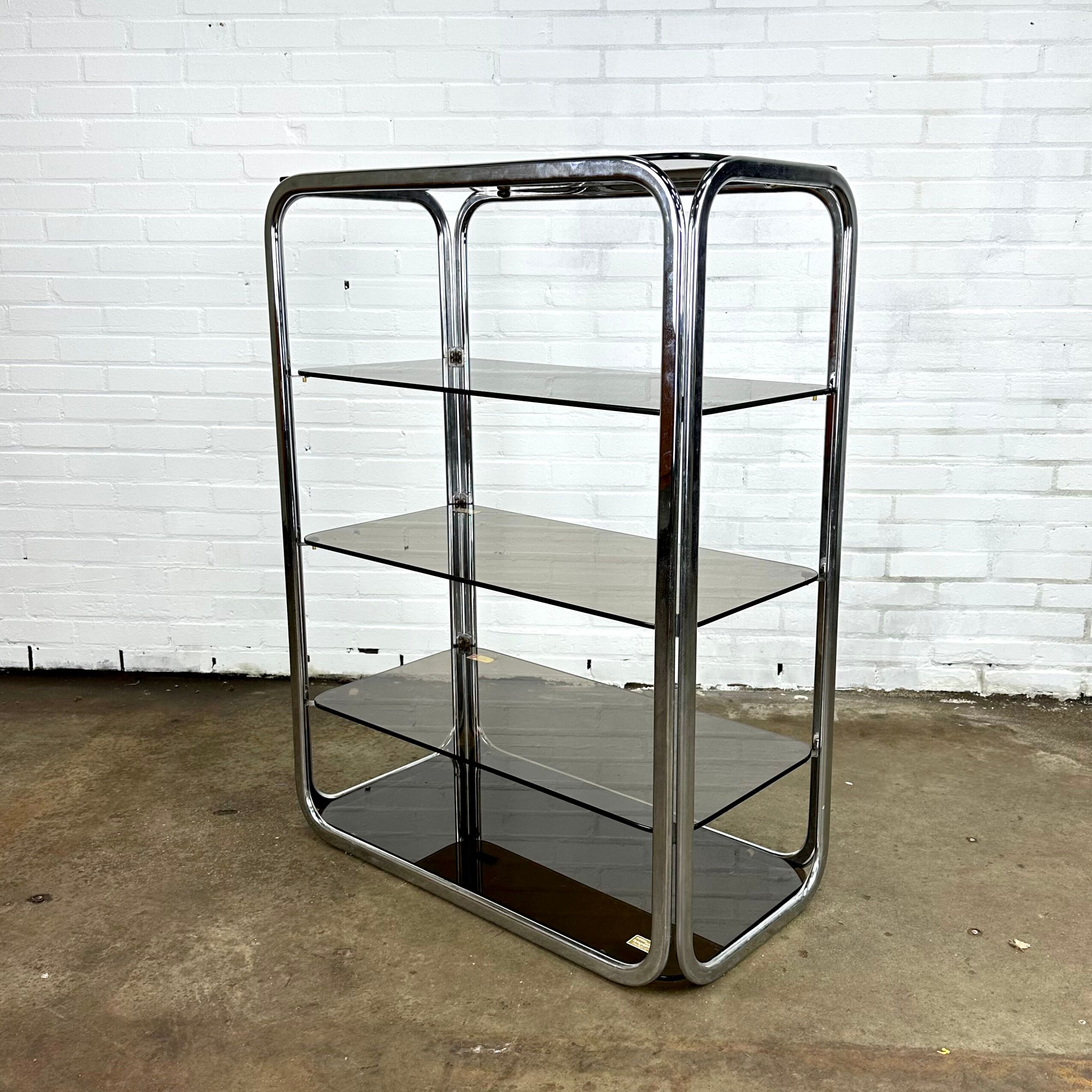 Vintage chrome rack with crystal smoked glass