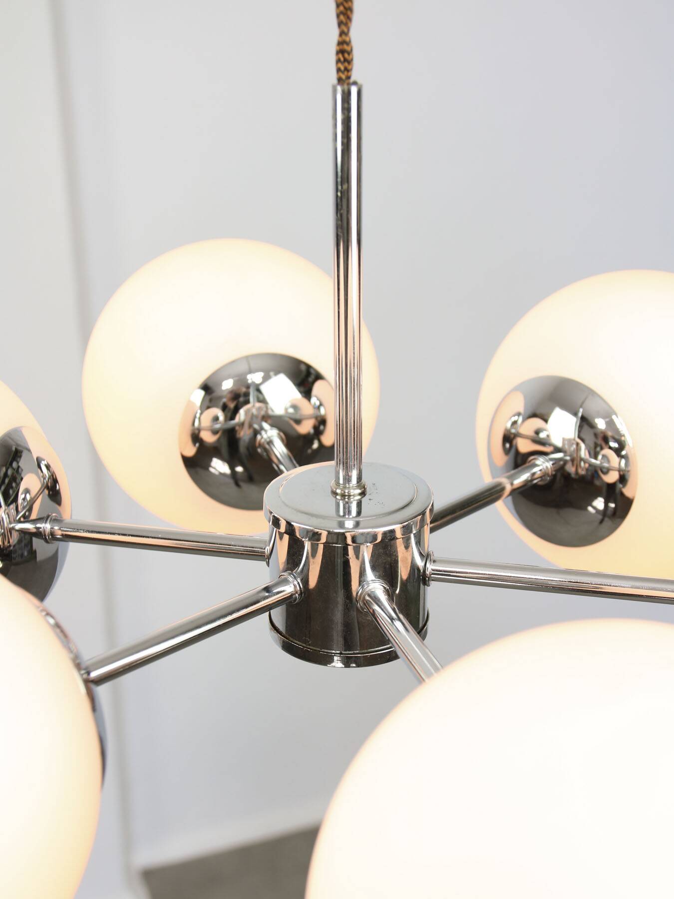 Space-age Italian Sputnik Chrome & Opaline Chandelier, 1970s