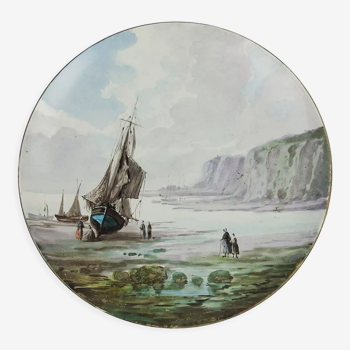 Plat en faïence Montereau"Paysage maritime"