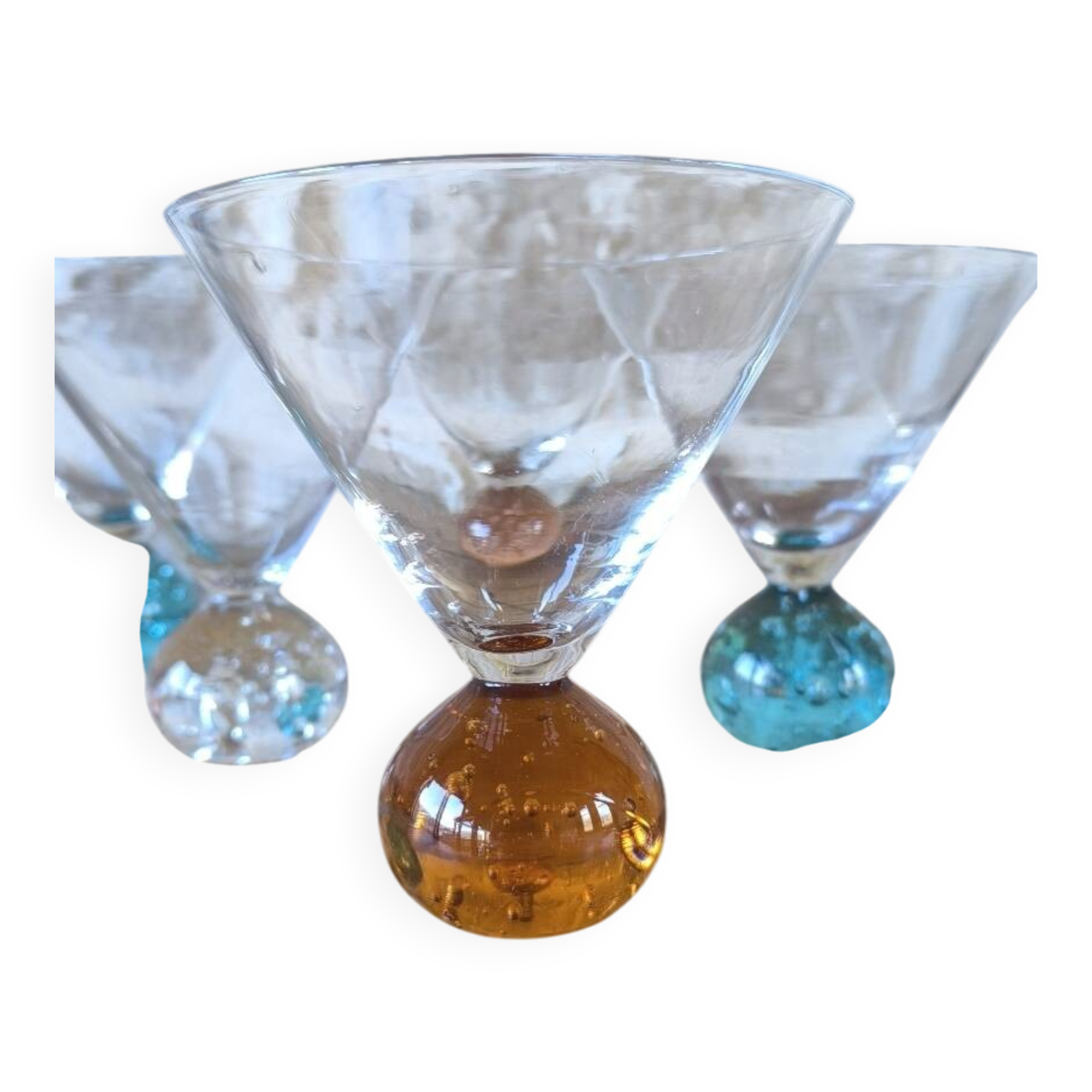 Set of 6 postmodern bubble glass cocktail glasses