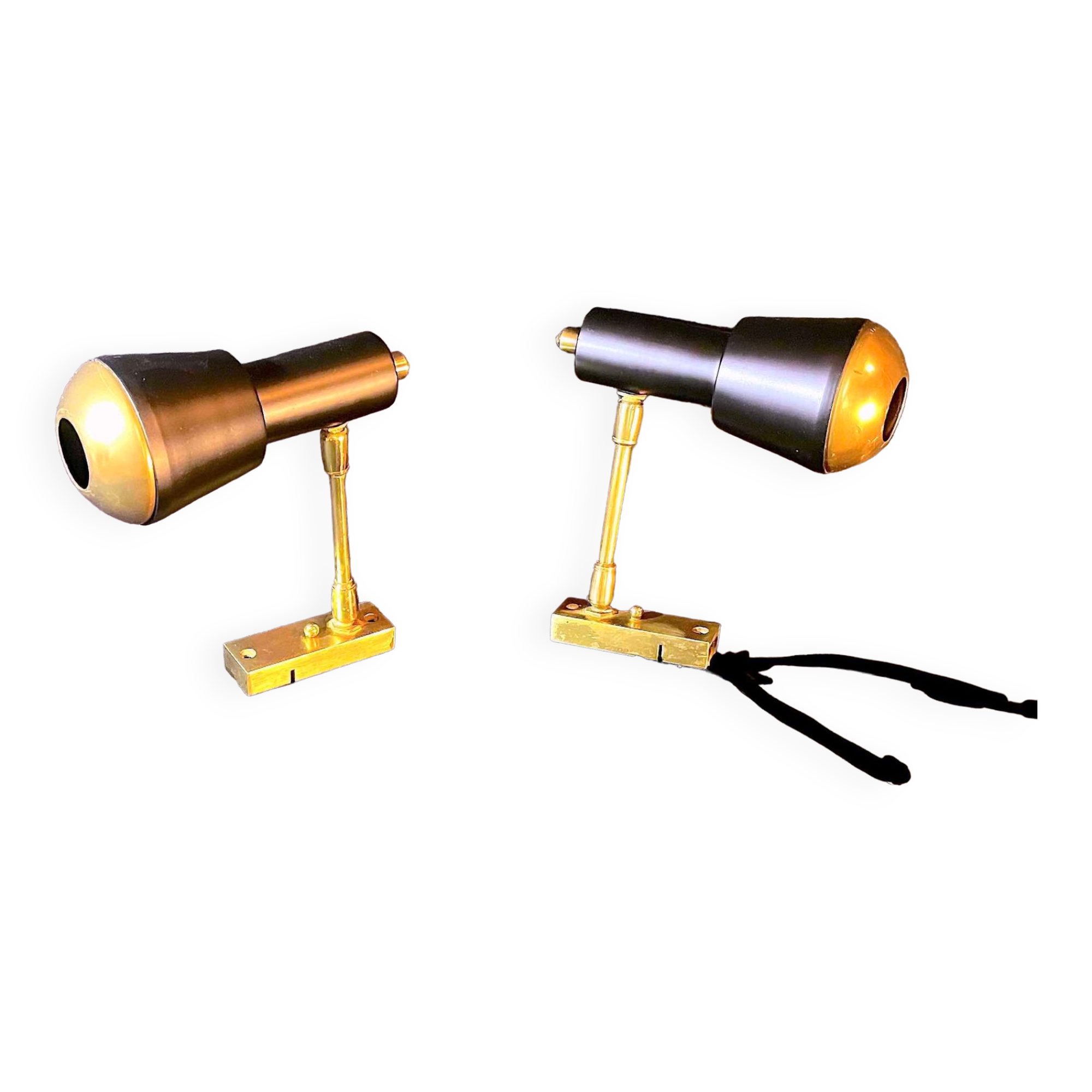 Pair of black and gold metal spotlights, Italy, Mid-Century