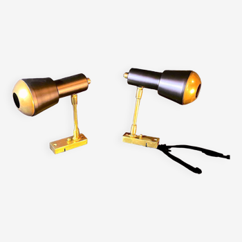 Pair of black and gold metal spotlights, Italy, Mid-Century