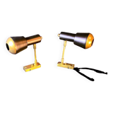 Pair of black and gold metal spotlights, Italy, Mid-Century