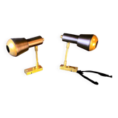 Pair of black and gold metal spotlights, Italy, Mid-Century
