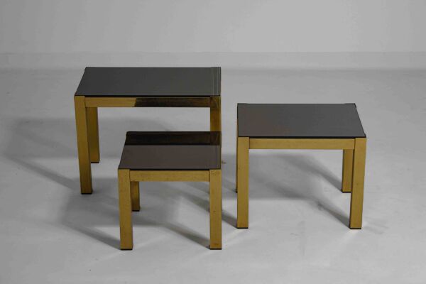 3 tables gigognes Régence en laiton, Belgique années 80