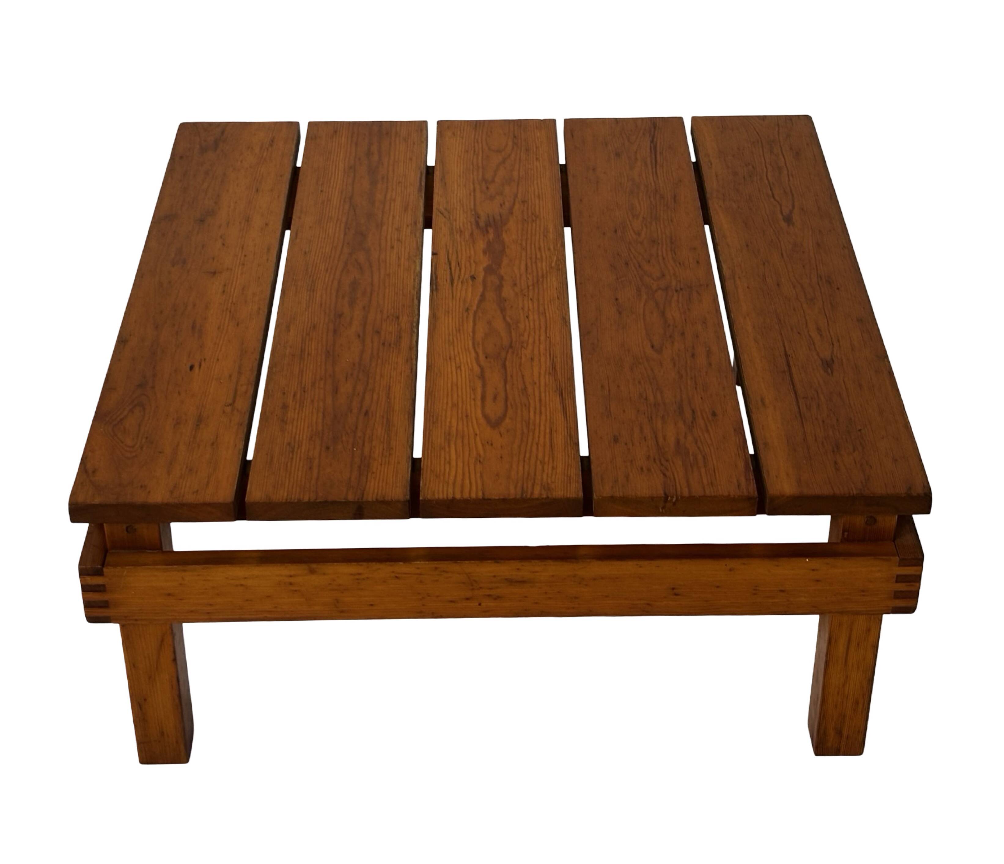 Vintage Pinewood Slatted Coffee Table Design 1970s