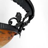 Wrought Iron and Glass Paste Pendant Light, Art Nouveau / Art Deco, Early 20th Century