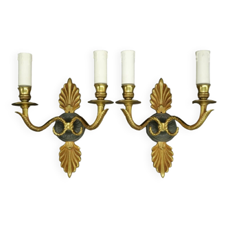 Pair of sconces with Empire style palmettes - bronze