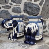 Pair of ceramic elephant side tables