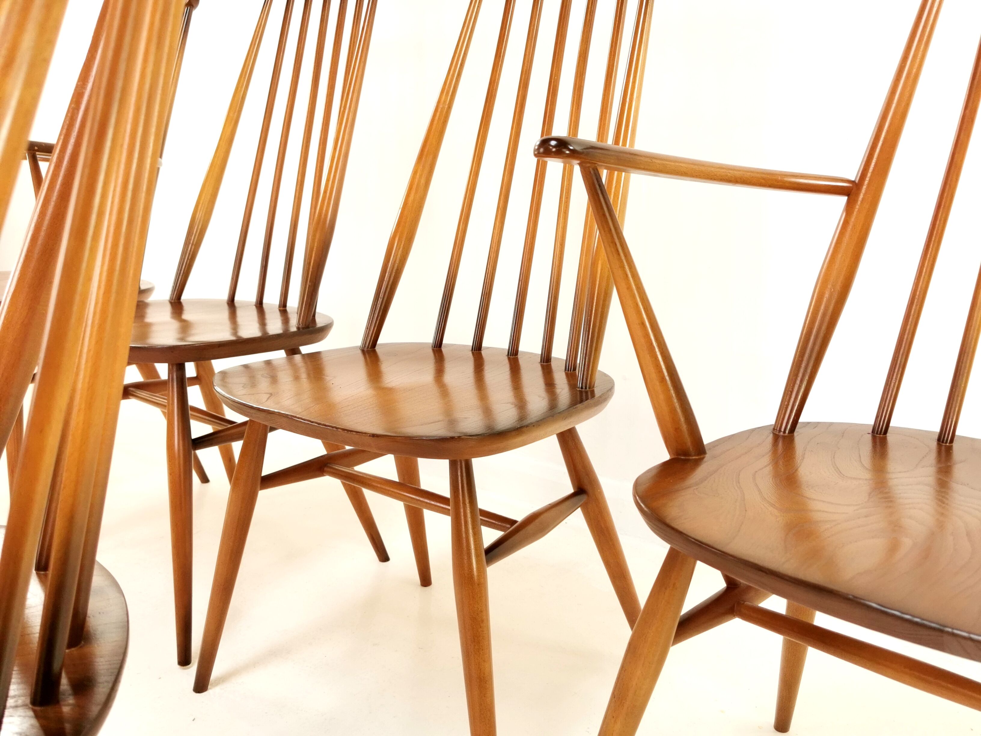 Set of 6 vintage Ercol elm & beech Goldsmith dining chairs mid century