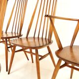 Set of 6 vintage Ercol elm & beech Goldsmith dining chairs mid century