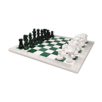 Jeu d'échecs vert et blanc en albâtre de Volterra, Made in Italy