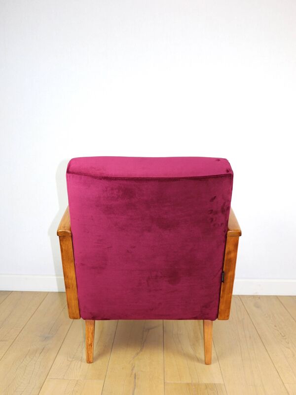 Fauteuil loft Art Déco vintage framboise - années 1960