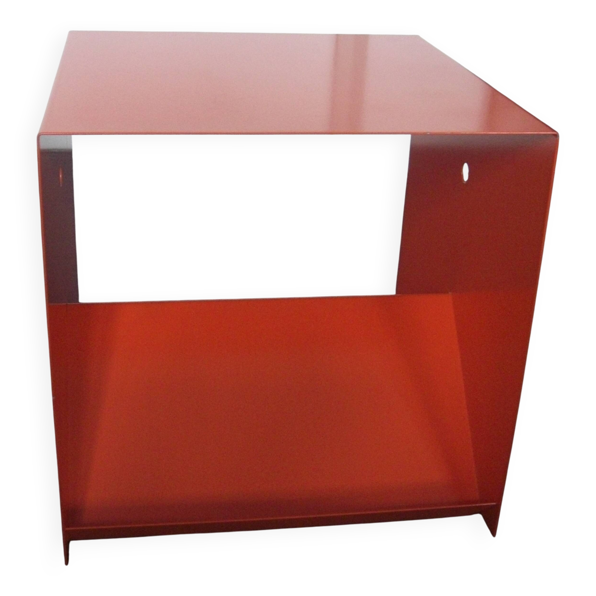 Side table, contemporary bedside table in orange metal