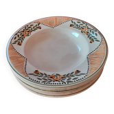 7 Longwy hollow plates. Hand-painted enameled. Model Antibes.