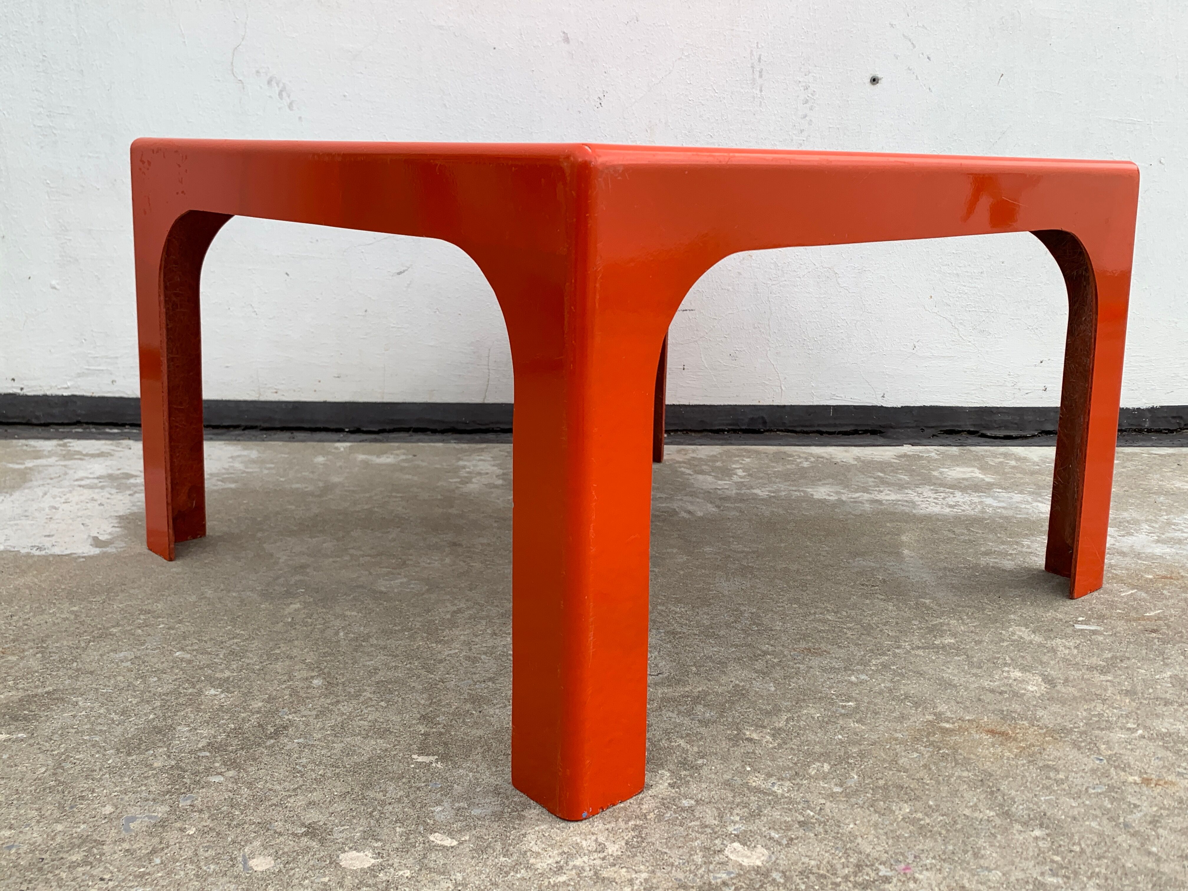Square orange fiberglass coffee table