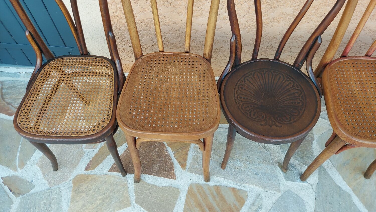 Suite of 6 mismatched bistro chairs Thonet and J&J kohn 1920